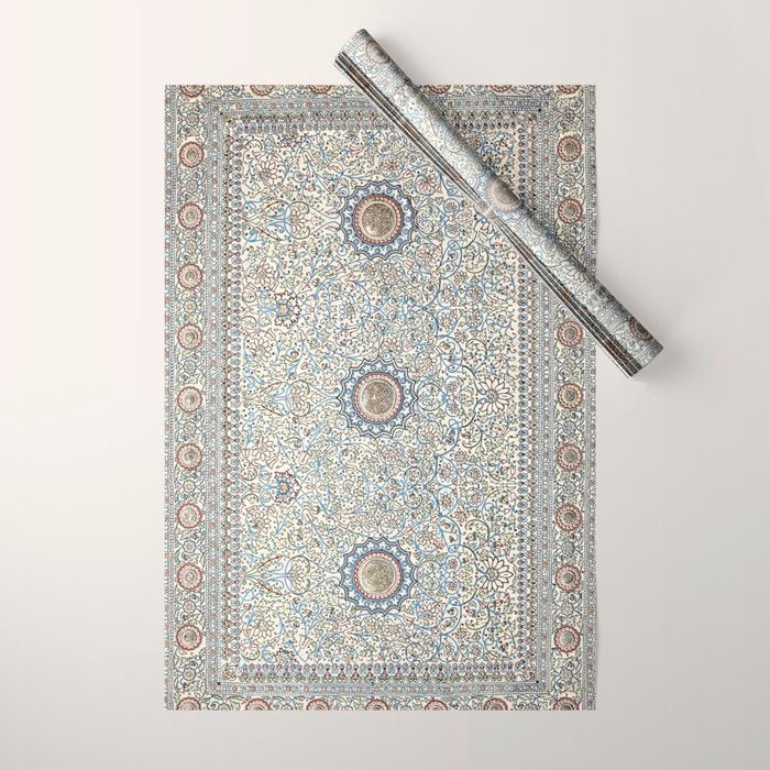 Antique Persian Cream Blue Pearl Carpet Wrapping Paper Gallery Image 1