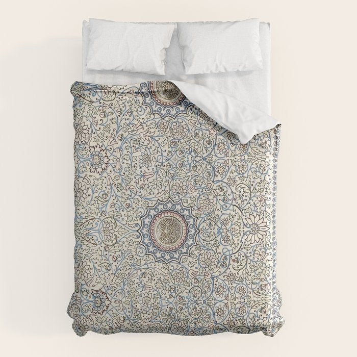 Antique Persian Cream Blue Pearl Carpet Duvet Cover Gallery Image 1