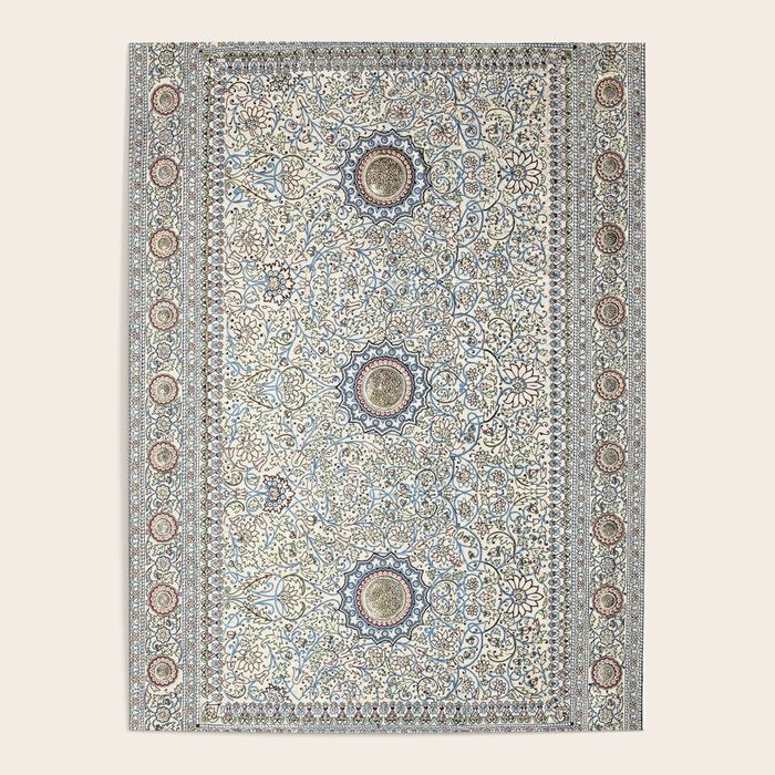 Antique Persian Cream Blue Pearl Carpet Poster Gallery Image 1
