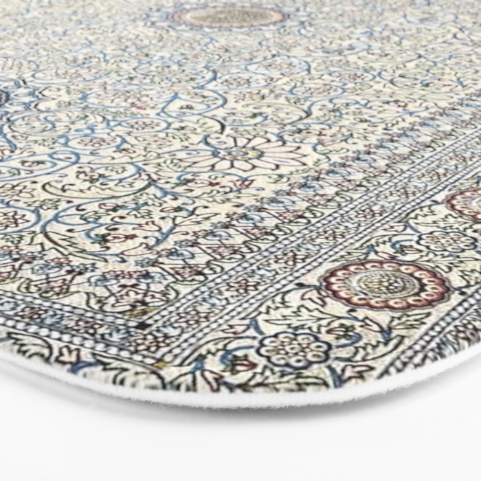 Antique Persian Cream Blue Pearl Carpet Bath Mat Gallery Image 3