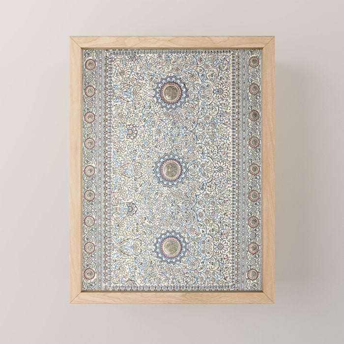 Antique Persian Cream Blue Pearl Carpet Mini Art Print Gallery Image 1