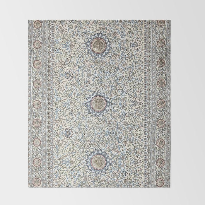 Antique Persian Cream Blue Pearl Carpet Throw Blanket Gallery Image 2