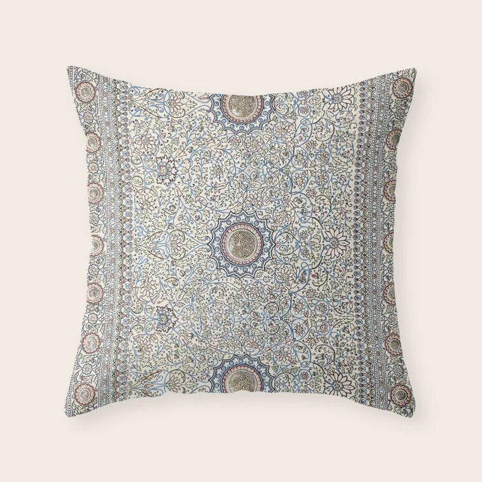 Antique Persian Cream Blue Pearl Carpet Throw Pillow Gallery Image 6