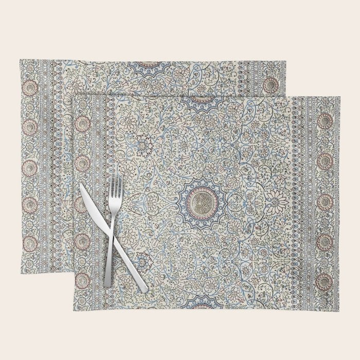 Antique Persian Cream Blue Pearl Carpet Placemat Gallery Image 1