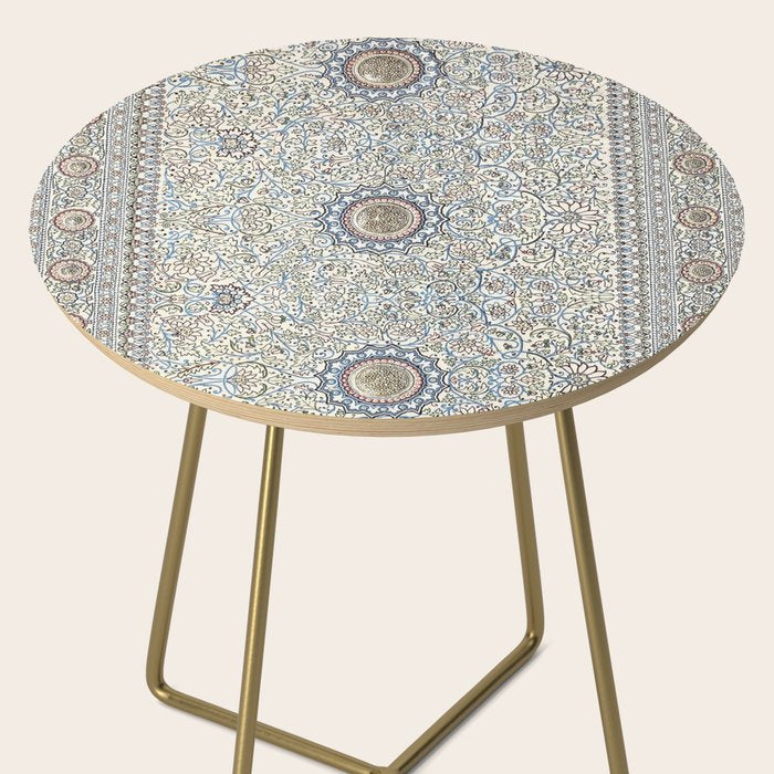 Antique Persian Cream Blue Pearl Carpet Side Table Gallery Image 2