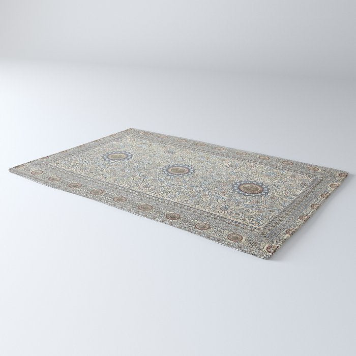 Antique Persian Cream Blue Pearl Carpet Rug Gallery Image 3