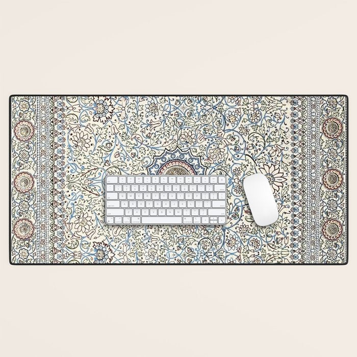 Antique Persian Cream Blue Pearl Carpet Desk Mat Gallery Image 1