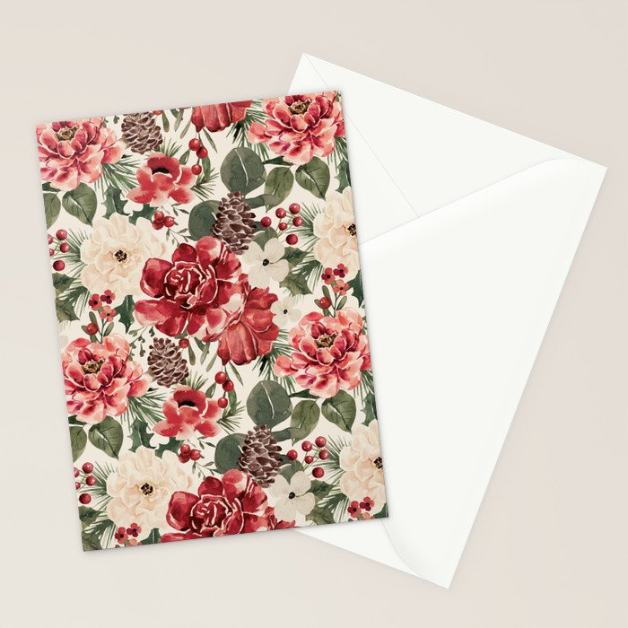 Vintage Christmas Floral Stationery Card Gallery Image 2
