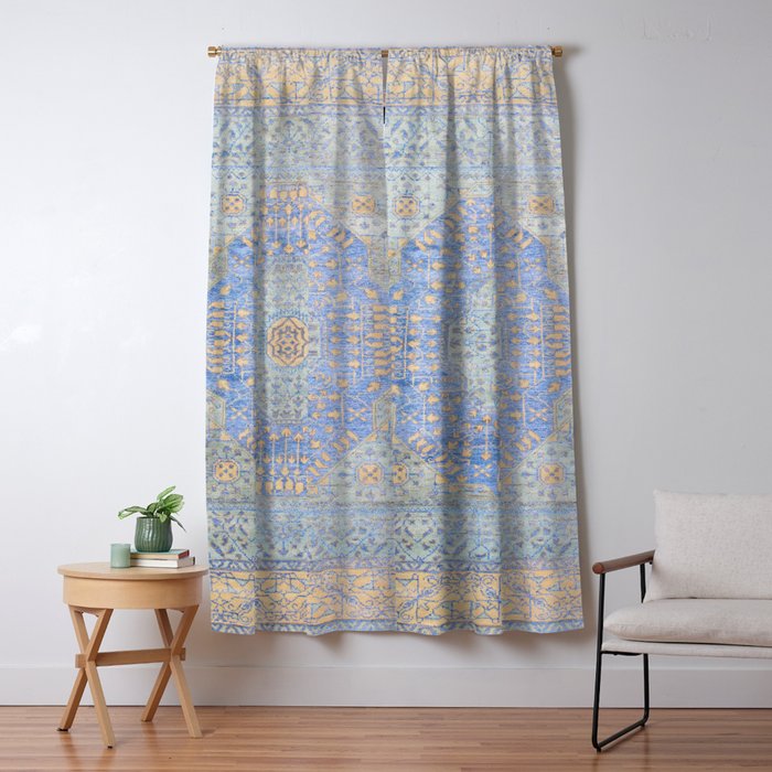 Powder Blue Lemon Antique Persian Mamluk Window Curtain Gallery Image 5