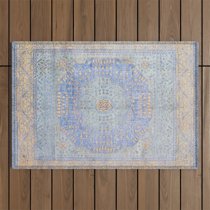 Powder Blue Lemon Antique Persian Mamluk Outdoor Rug Gallery Image 1