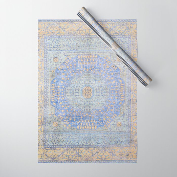 Powder Blue Lemon Antique Persian Mamluk Wrapping Paper Gallery Image 1