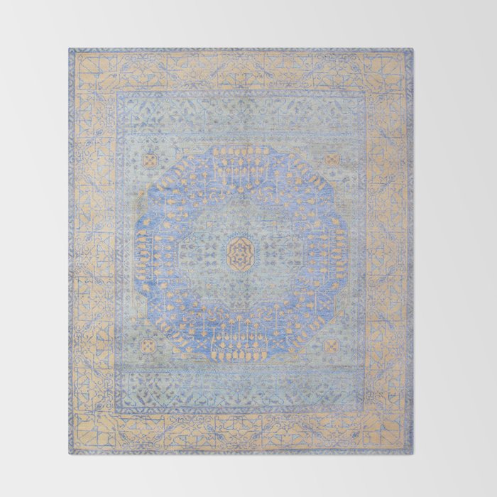 Powder Blue Lemon Antique Persian Mamluk Throw Blanket Gallery Image 2