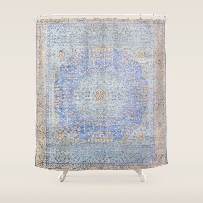 Powder Blue Lemon Antique Persian Mamluk Shower Curtain Gallery Image 1