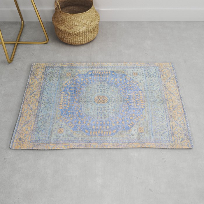 Powder Blue Lemon Antique Persian Mamluk Rug Gallery Image 1