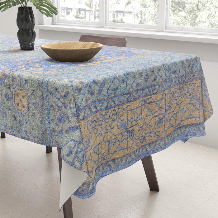 Powder Blue Lemon Antique Persian Mamluk Tablecloth Gallery Image 3