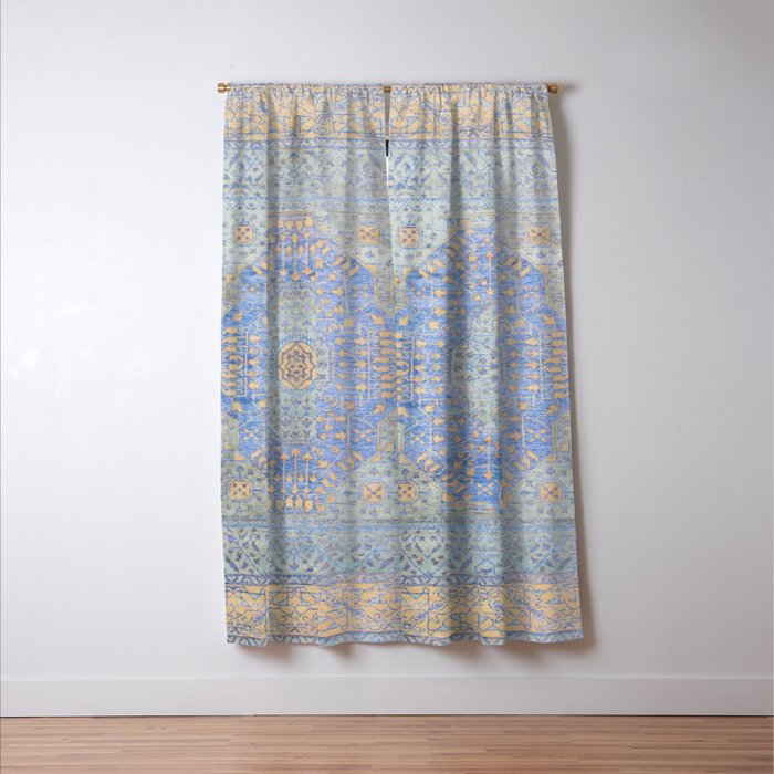 Powder Blue Lemon Antique Persian Mamluk Window Curtain Gallery Image 3