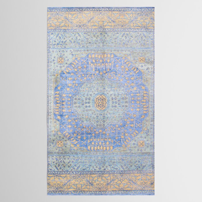 Powder Blue Lemon Antique Persian Mamluk Tablecloth Gallery Image 2