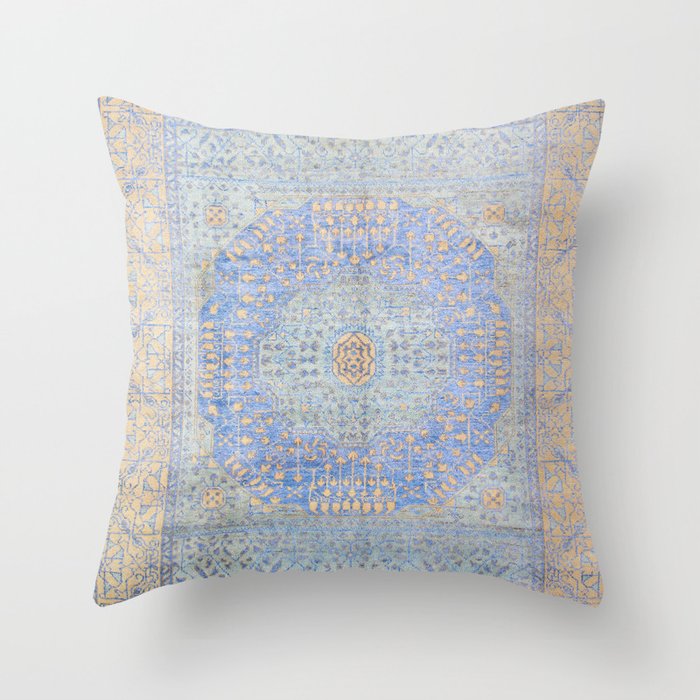 Powder Blue Lemon Antique Persian Mamluk Throw Pillow Gallery Image 1