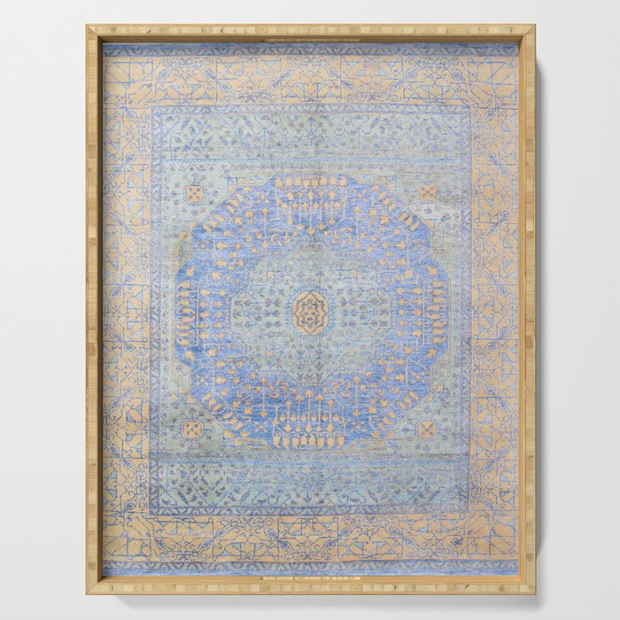 Powder Blue Lemon Antique Persian Mamluk Serving Tray Gallery Image 1