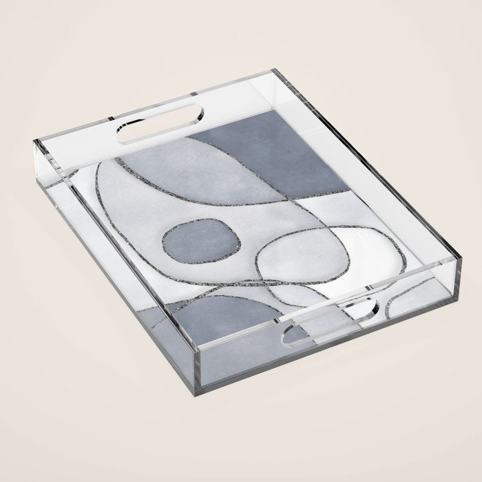 Abstract Line Work Blue Grey Acrylic Tray Gallery Image 1