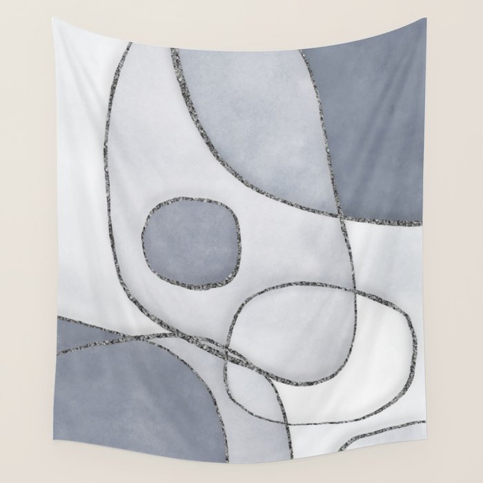 Abstract Line Work Blue Grey Wall Tapestry Gallery Image 4