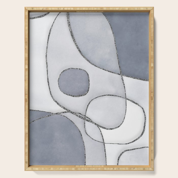 Abstract Line Work Blue Grey Serving Tray Gallery Image 1