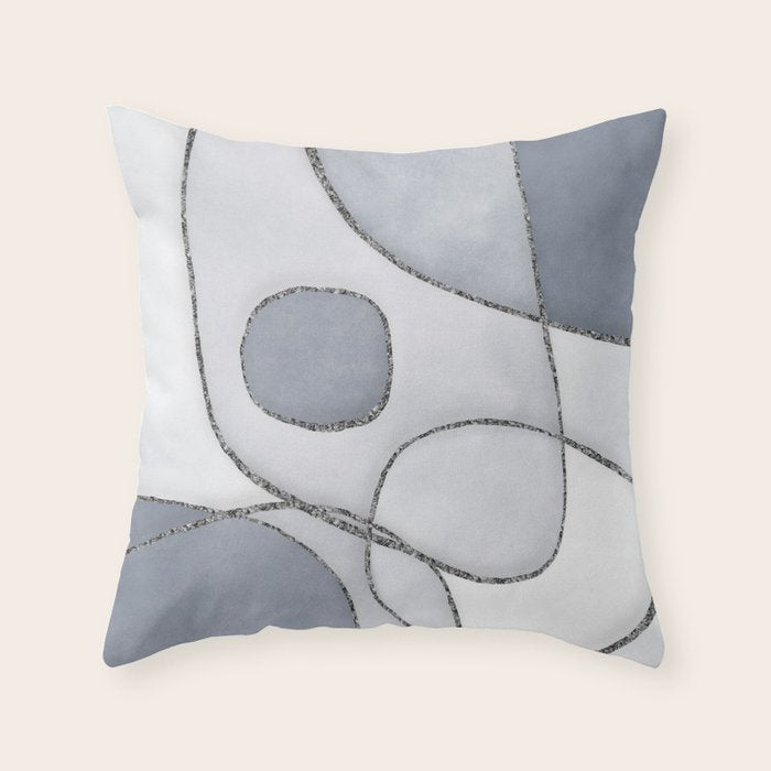 Abstract Line Work Blue Grey Throw Pillow Gallery Image 1