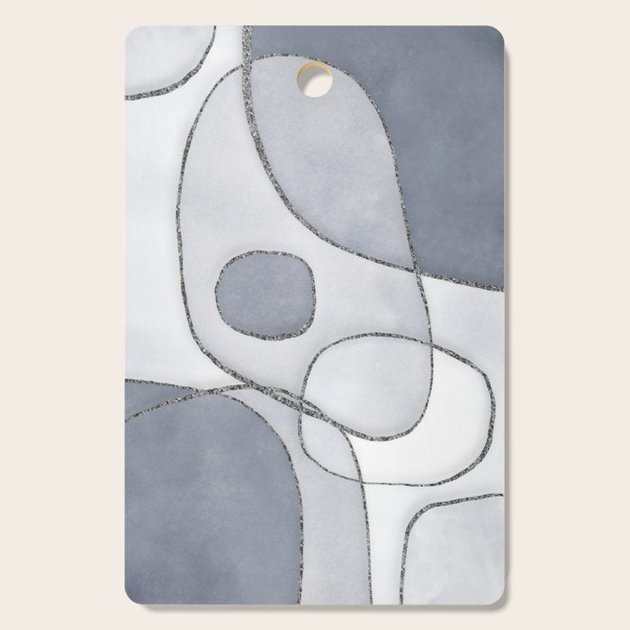 Abstract Line Work Blue Grey Cutting Board Gallery Image 1