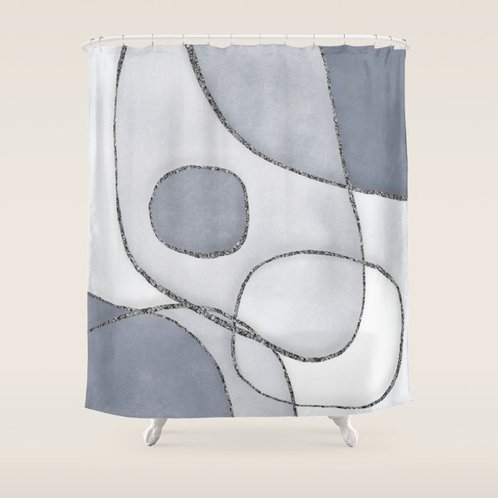 Abstract Line Work Blue Grey Shower Curtain Gallery Image 1