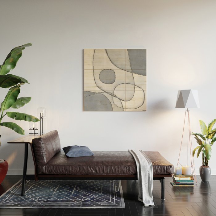 Abstract Line Work Blue Grey Wood Wall Art Gallery Image 2