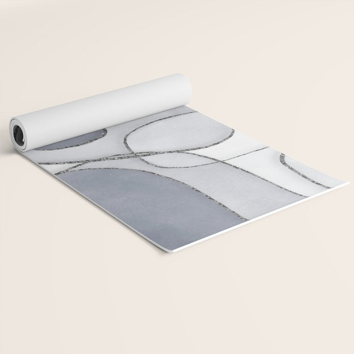 Abstract Line Work Blue Grey Yoga Mat Gallery Image 2