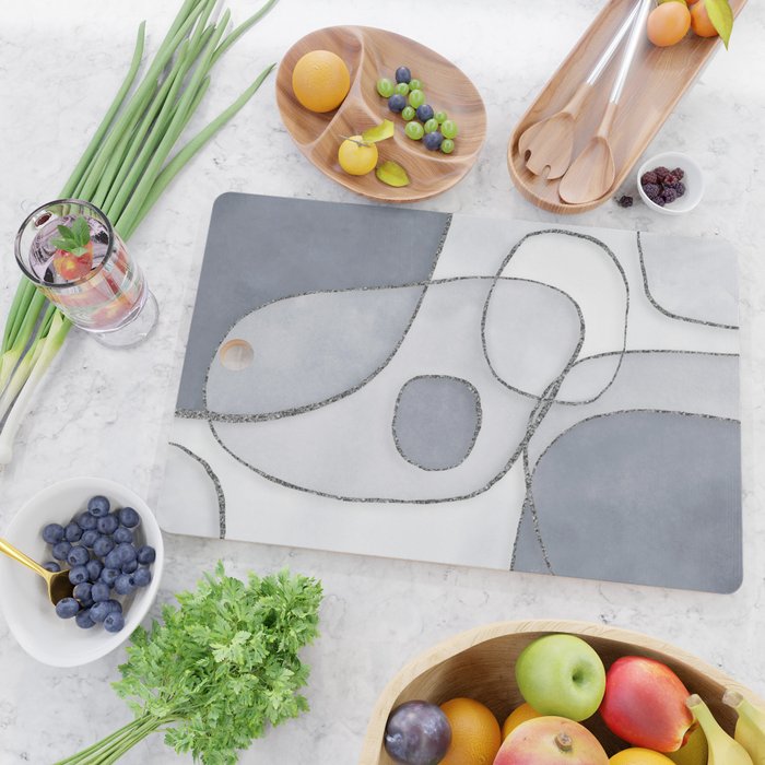 Abstract Line Work Blue Grey Cutting Board Gallery Image 2