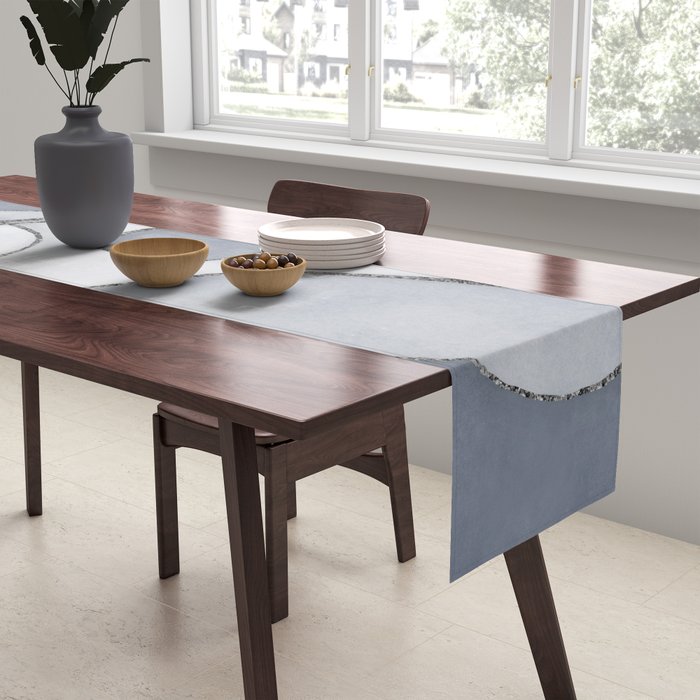 Abstract Line Work Blue Grey Table Runner Gallery Image 2