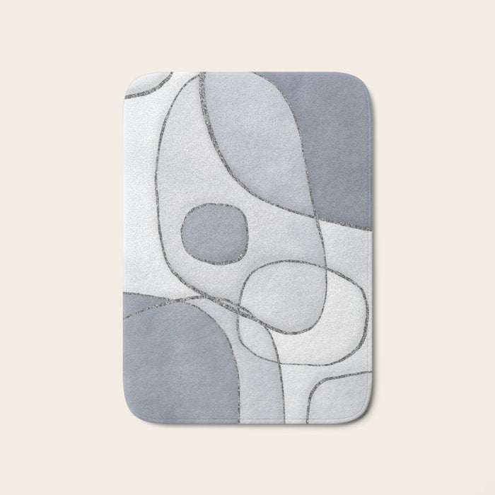 Abstract Line Work Blue Grey Bath Mat Gallery Image 1