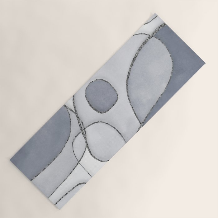 Abstract Line Work Blue Grey Yoga Mat Gallery Image 1