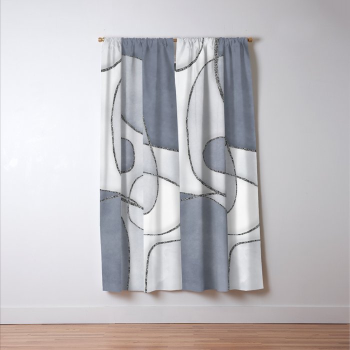 Abstract Line Work Blue Grey Window Curtain Gallery Image 3