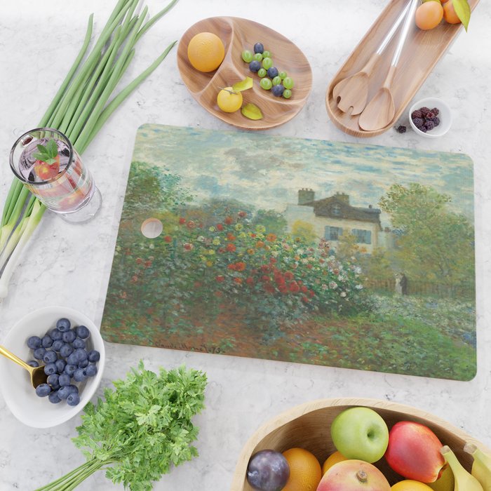 Claude Monet The Artist's Garden In Argenteuil A Corner Of The Garden With Dahlias 1873 Cutting Board Gallery Image 2