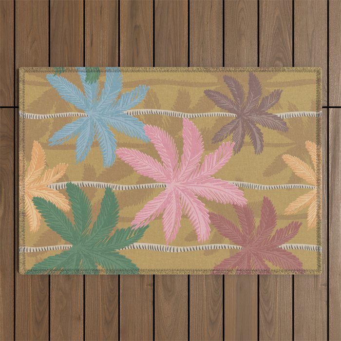 Retro Palm Springs Chic Botanicals - Golden Ochre Outdoor Rug Gallery Image 1