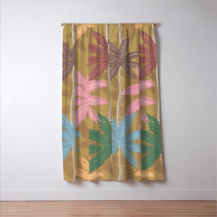 Retro Palm Springs Chic Botanicals - Golden Ochre Window Curtain Gallery Image 3