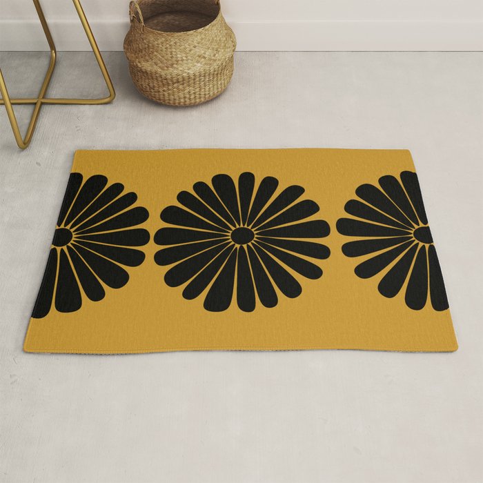 Retro Daisy Abstract VIII Golden Yellow Bold Floral Rug Gallery Image 1