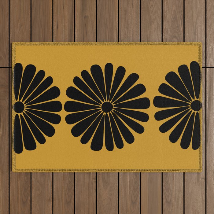 Retro Daisy Abstract VIII Golden Yellow Bold Floral Outdoor Rug Gallery Image 1