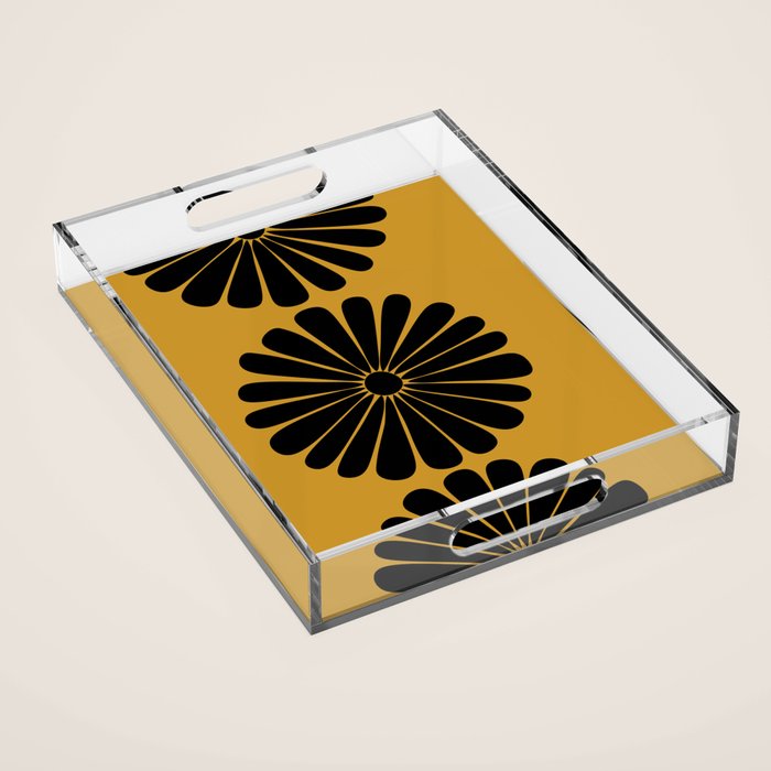 Retro Daisy Abstract VIII Golden Yellow Bold Floral Acrylic Tray Gallery Image 1