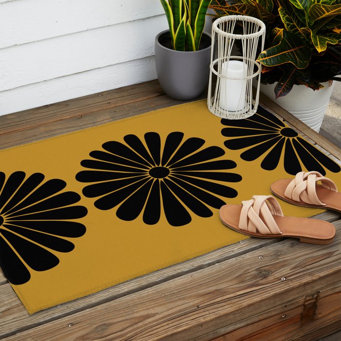 Retro Daisy Abstract VIII Golden Yellow Bold Floral Outdoor Rug Gallery Image 2