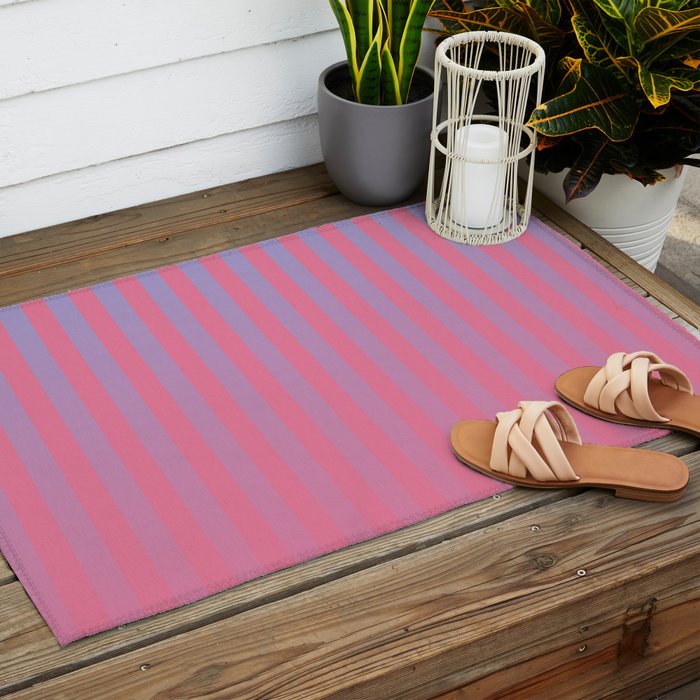 Dreamy Future Stripes in Gradient Pink and Ombre Blue Lavender Outdoor Rug Gallery Image 2