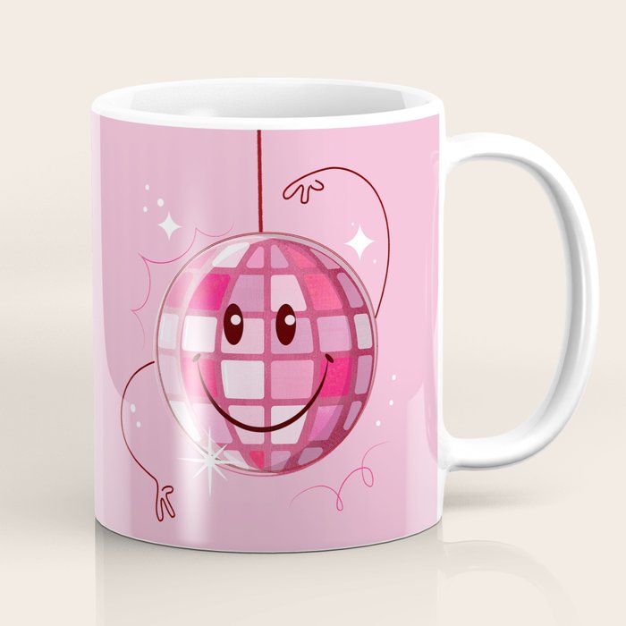 Smiley Pink Disco Ball Coffee Mug Gallery Image 1