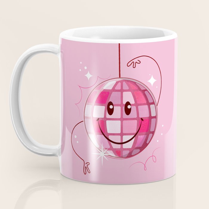 Smiley Pink Disco Ball Coffee Mug Gallery Image 3