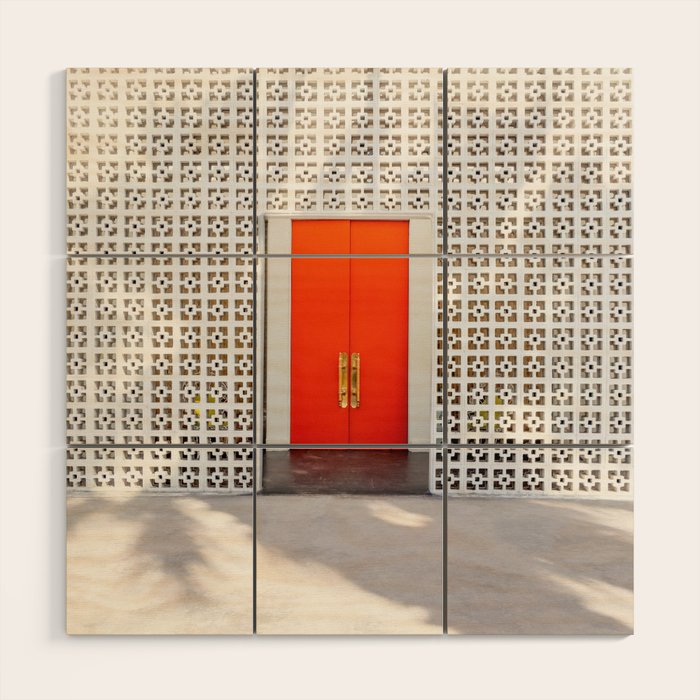 Parker Palm Springs Orange Doors with Palm Tree Shadow Wood Wall Art Gallery Image 1