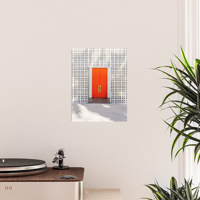 Parker Palm Springs Orange Doors with Palm Tree Shadow Poster Gallery Image 2