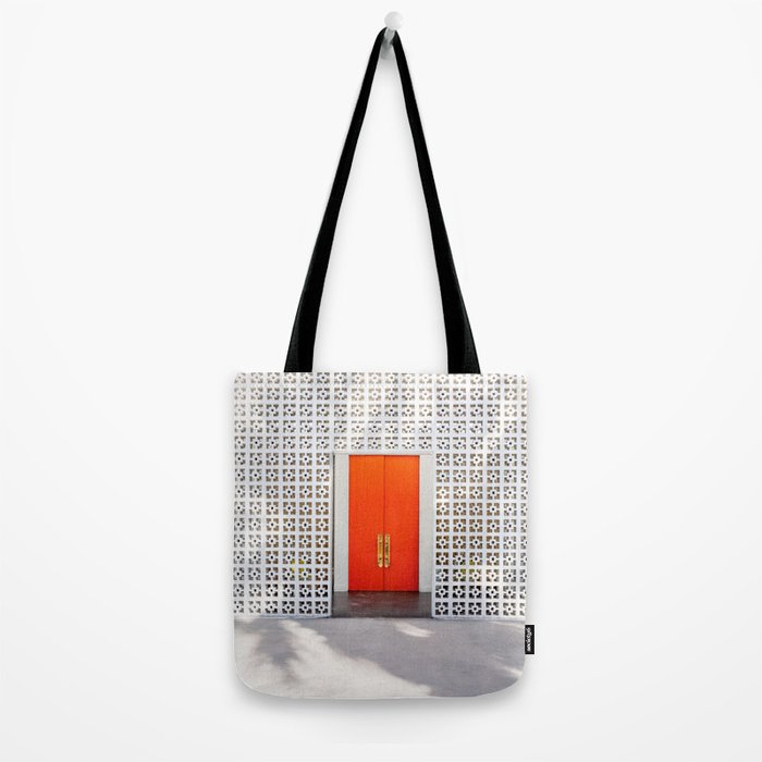 Parker Palm Springs Orange Doors with Palm Tree Shadow Tote Bag Gallery Image 2