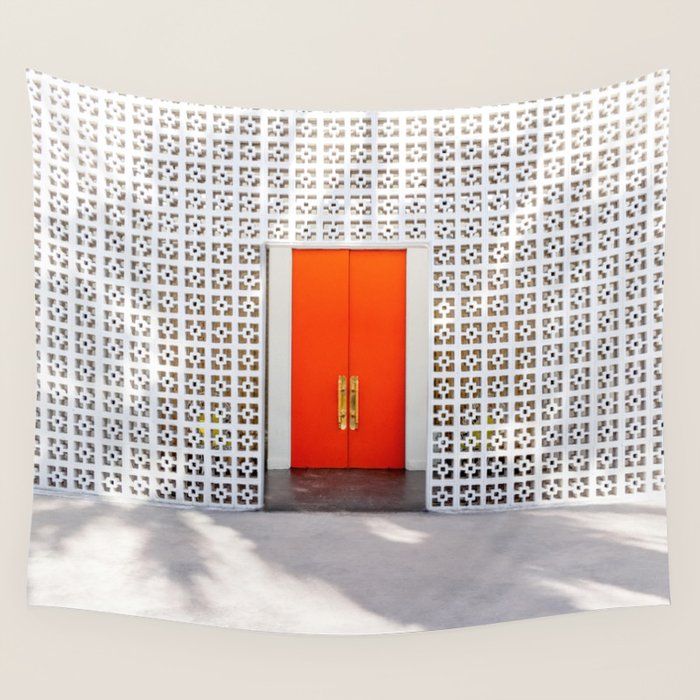 Parker Palm Springs Orange Doors with Palm Tree Shadow Wall Tapestry Gallery Image 4